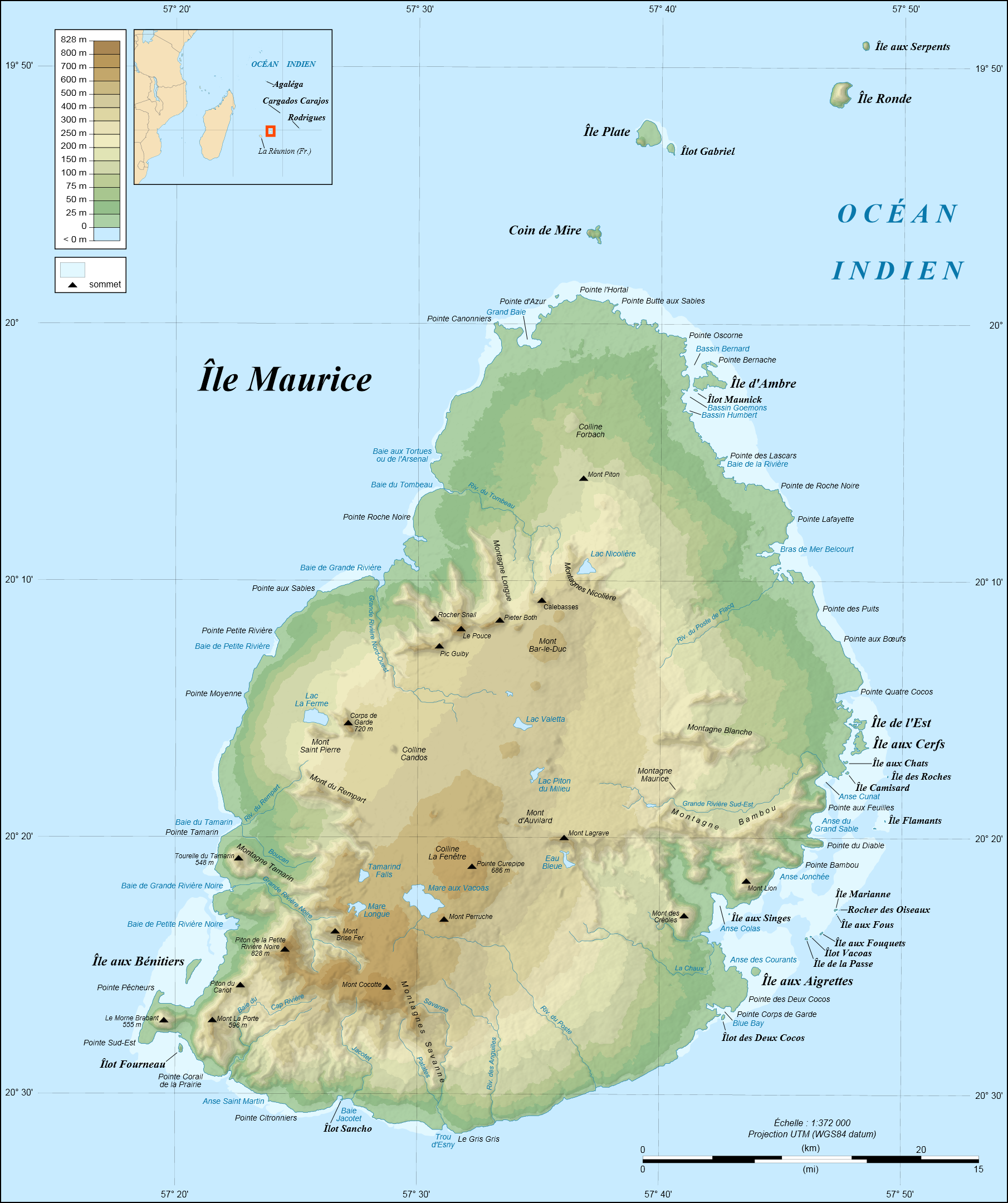 Map Of Mauritius Showing Mountains